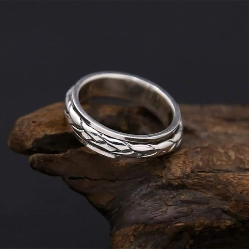 Woven Band Rotating Spinner Ring Men 100% Real Solid 925 Sterling Silver Simple Style Cool Men Silver 925 Jewelry