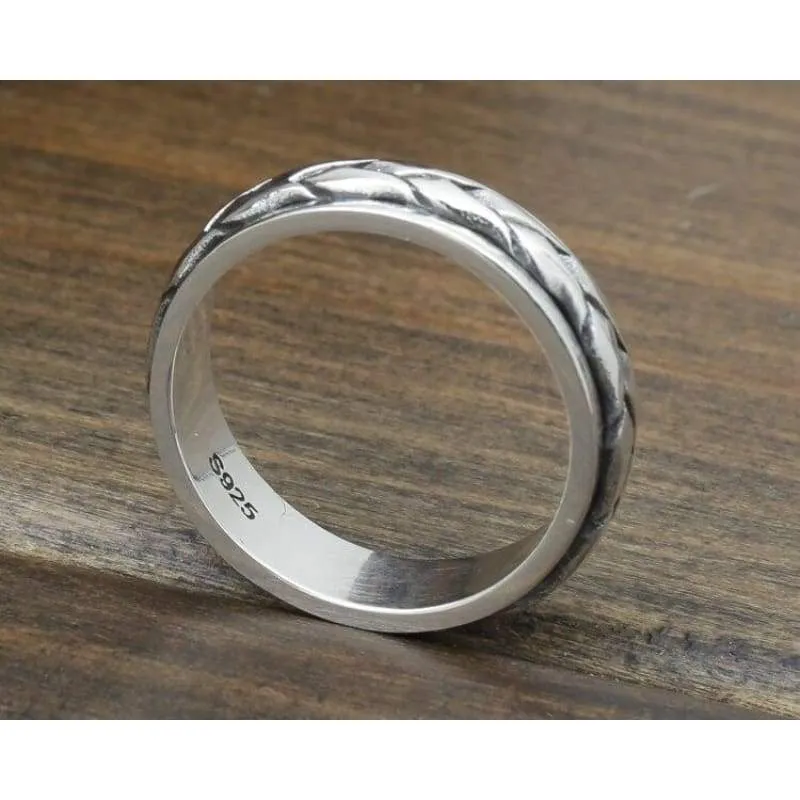 Woven Band Rotating Spinner Ring Men 100% Real Solid 925 Sterling Silver Simple Style Cool Men Silver 925 Jewelry