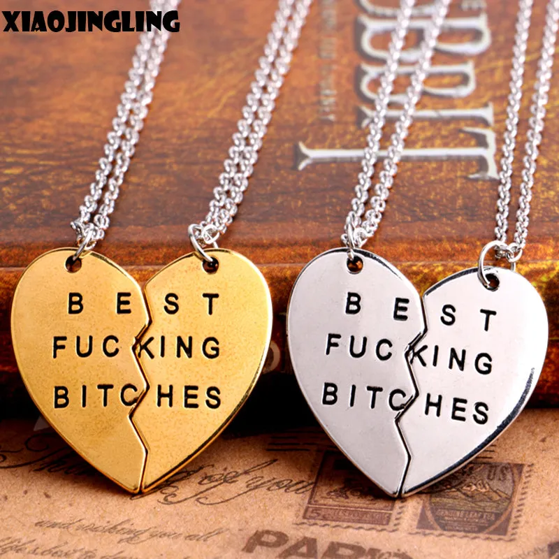 XIAOJINGLING Friendship Jewelry Fashion Double Thin Chain Broken Heart Parts " Best Bitches" Necklaces&Pendants For Best Friend