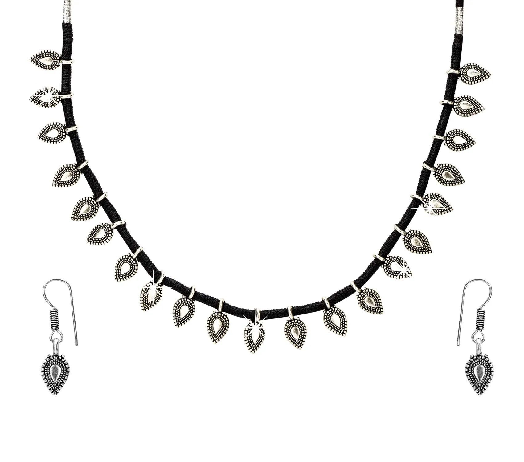 Yellow Chimes Choker Necklace for Women (Oxidized Silver,Black) (YCTJNS-24OXDTHRD-BK)