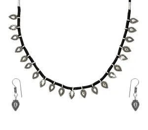 Yellow Chimes Choker Necklace for Women (Oxidized Silver,Black) (YCTJNS-24OXDTHRD-BK)