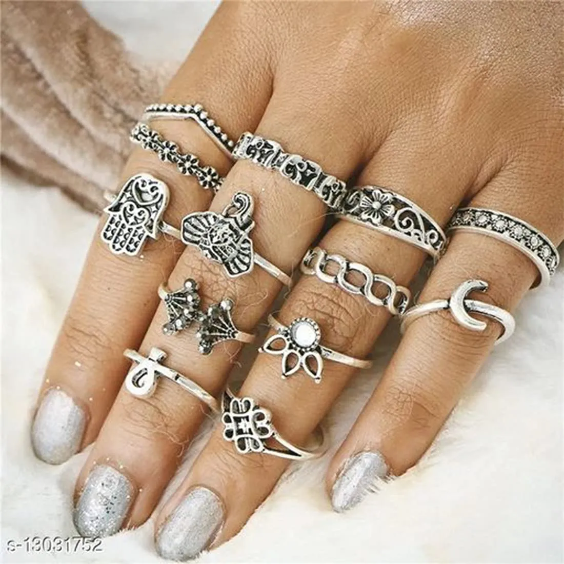 Yellow Chimes Rings for Women and Girls Fashion Aesthetic Ring Set Oxidised Silver Toned Aesthetic Rings Vintage Style Midi Finger 13 PCS Knuckle Rings Set | Birthday Gift For Girls & Women