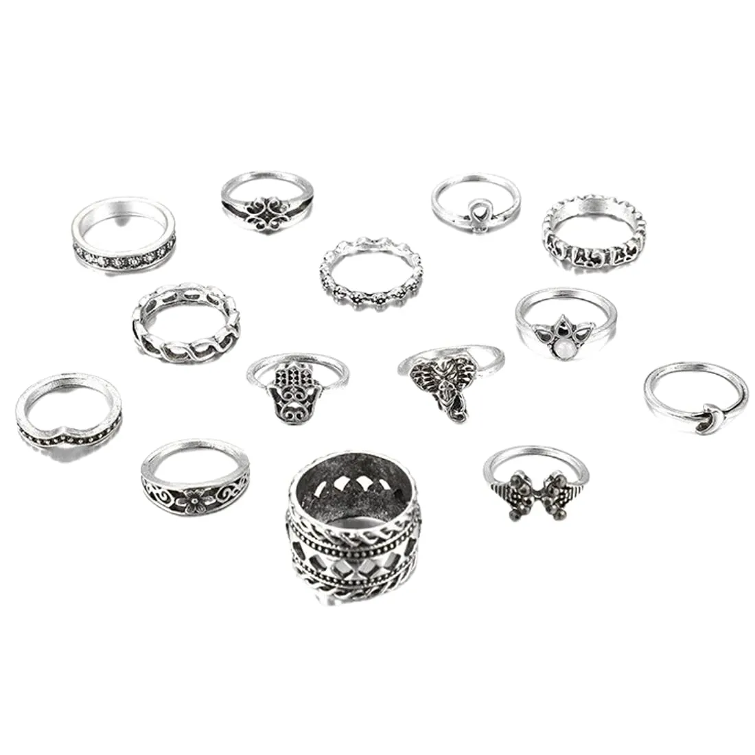 Yellow Chimes Rings for Women and Girls Fashion Aesthetic Ring Set Oxidised Silver Toned Aesthetic Rings Vintage Style Midi Finger 13 PCS Knuckle Rings Set | Birthday Gift For Girls & Women