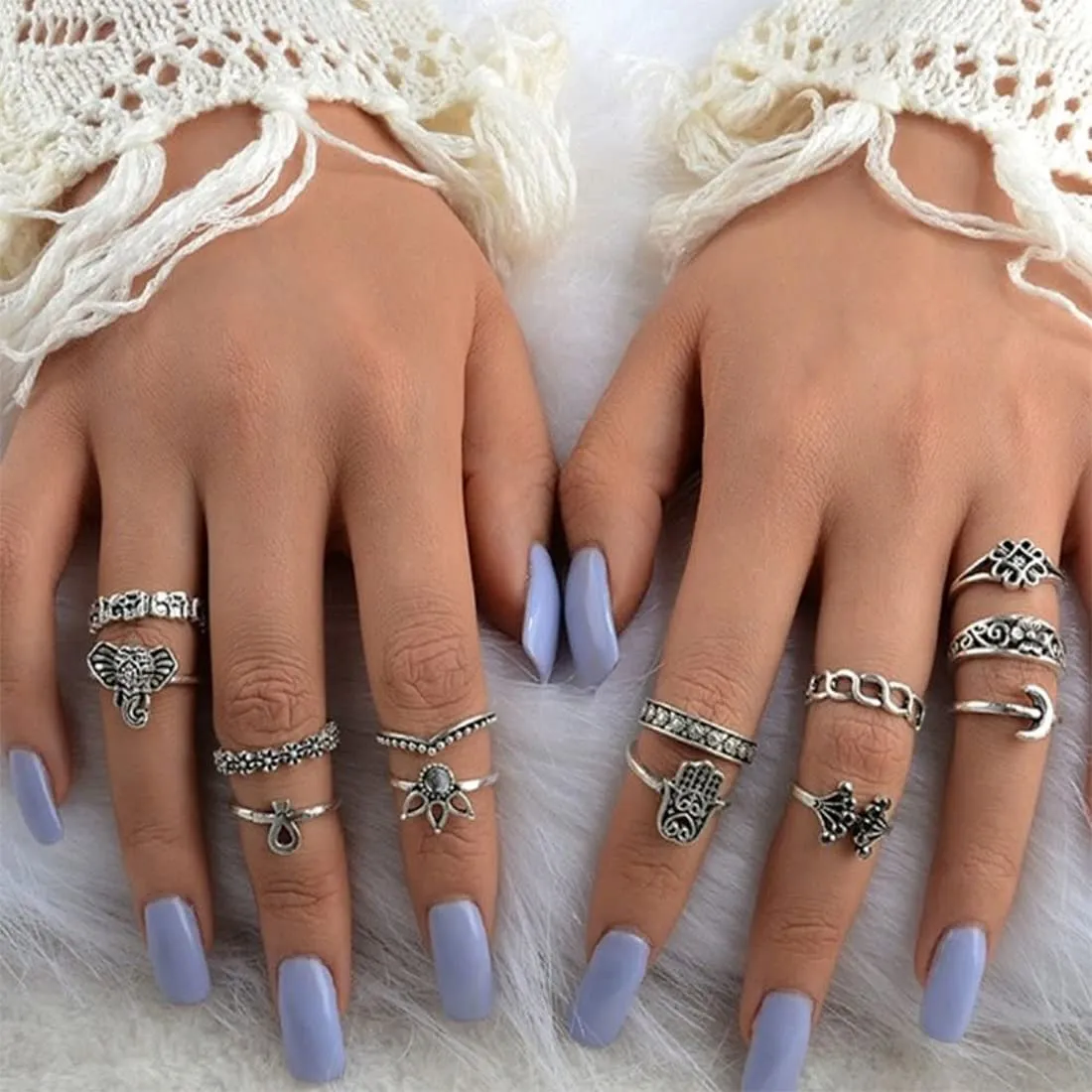 Yellow Chimes Rings for Women and Girls Fashion Aesthetic Ring Set Oxidised Silver Toned Aesthetic Rings Vintage Style Midi Finger 13 PCS Knuckle Rings Set | Birthday Gift For Girls & Women