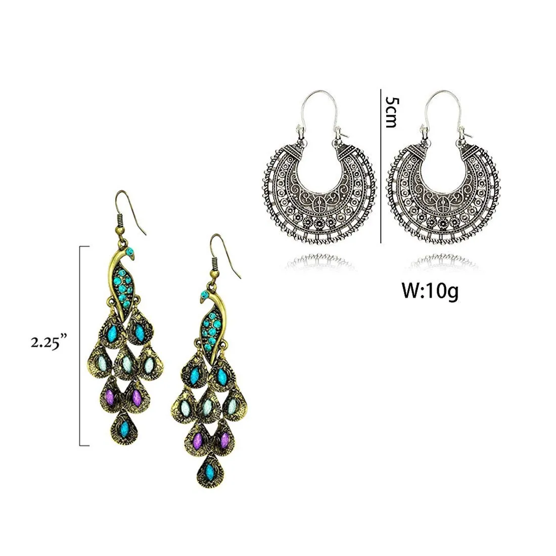 Yellow Chimes Special Combo 2 Pairs Stylish Peacock Artistic Crafted Chandbali Earrings for Women and Girls