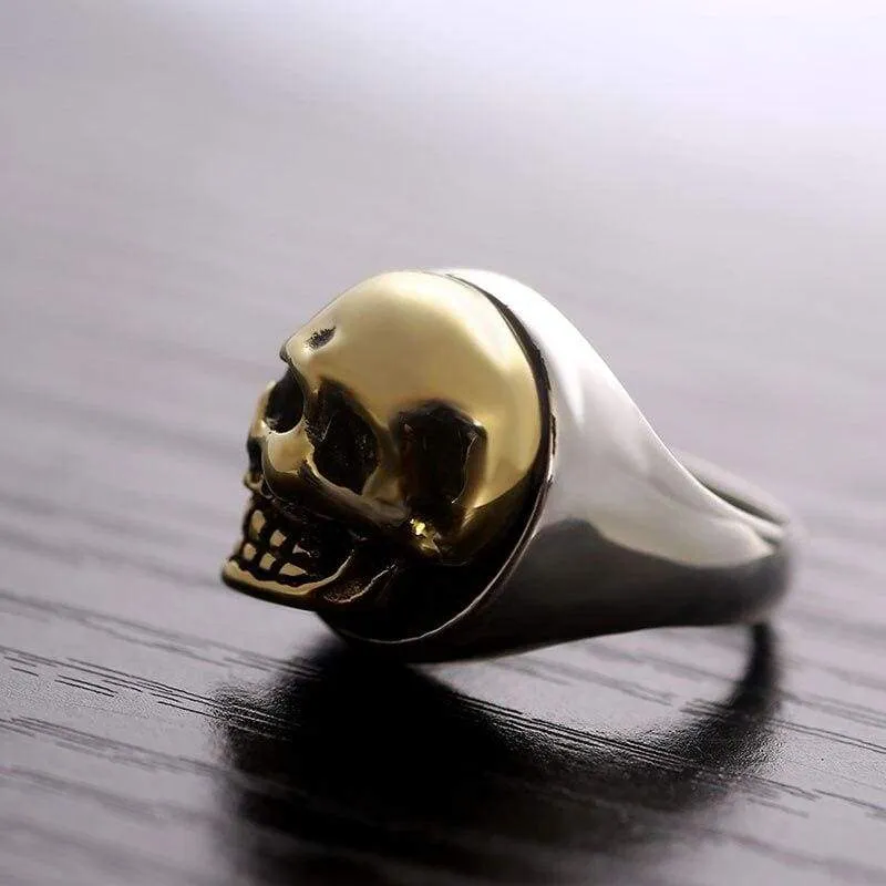 ZABRA 925 Sterling Silver Rose Gold 18mm Skull Ring for Women Mens Personality Biker Vintage Punk Jewelry aneis de prata 925